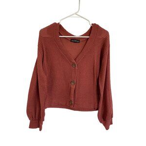 Derek Heart Women's Large Rust Waffle Knit Button-Front Top